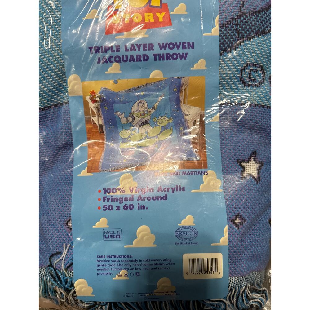 New 1996 Beacon Disney Toy Story Triple Layer‎ Woven Jacquard Throw Blanket Buzz